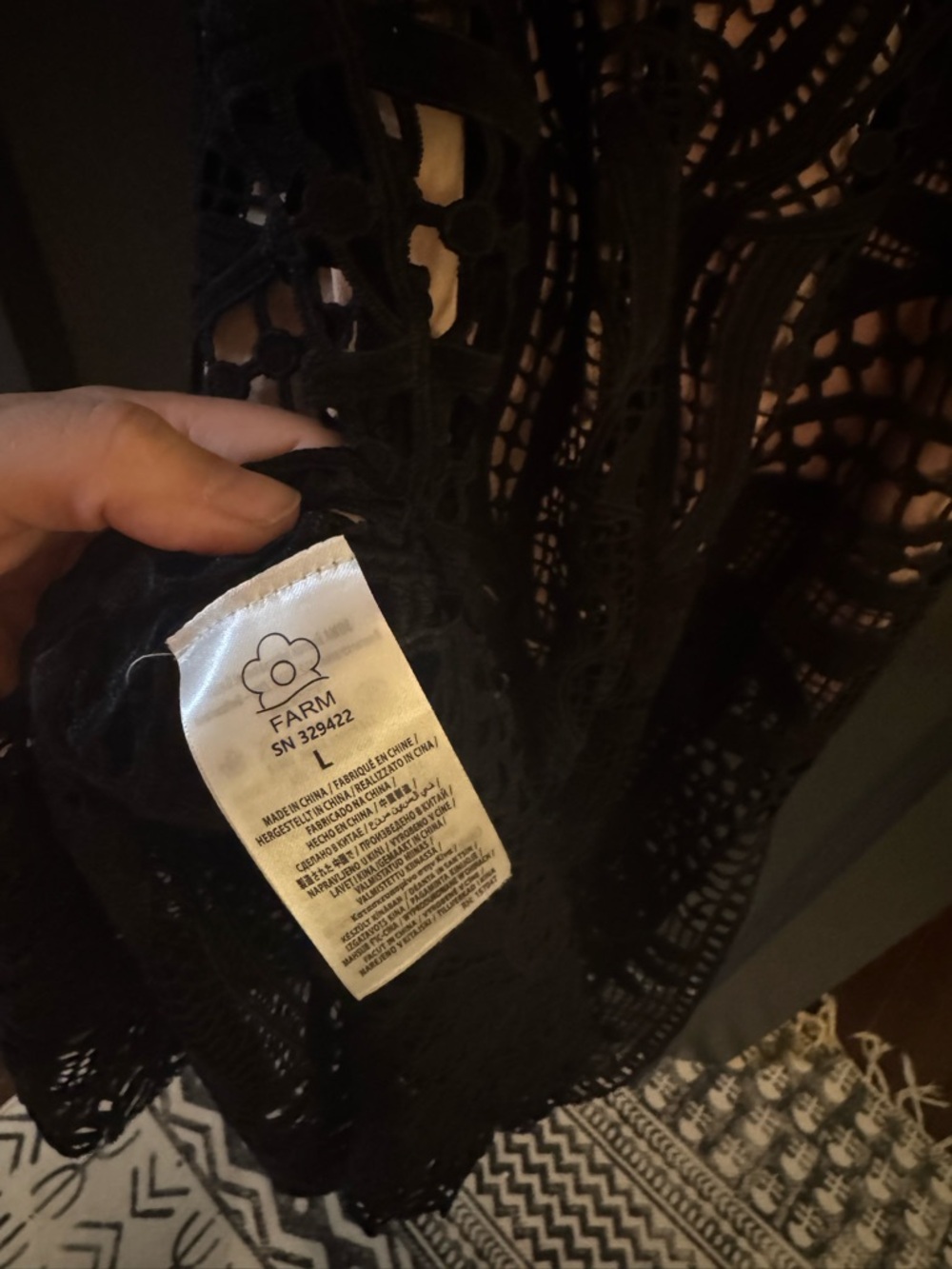 Farm Rio Black Crochet Lace Long Sleeve Maxi Dress size large - Picture 5 of 5